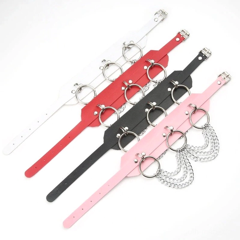 Complete gothic choker collection all four colors black red pink white with O-ring chains top down
