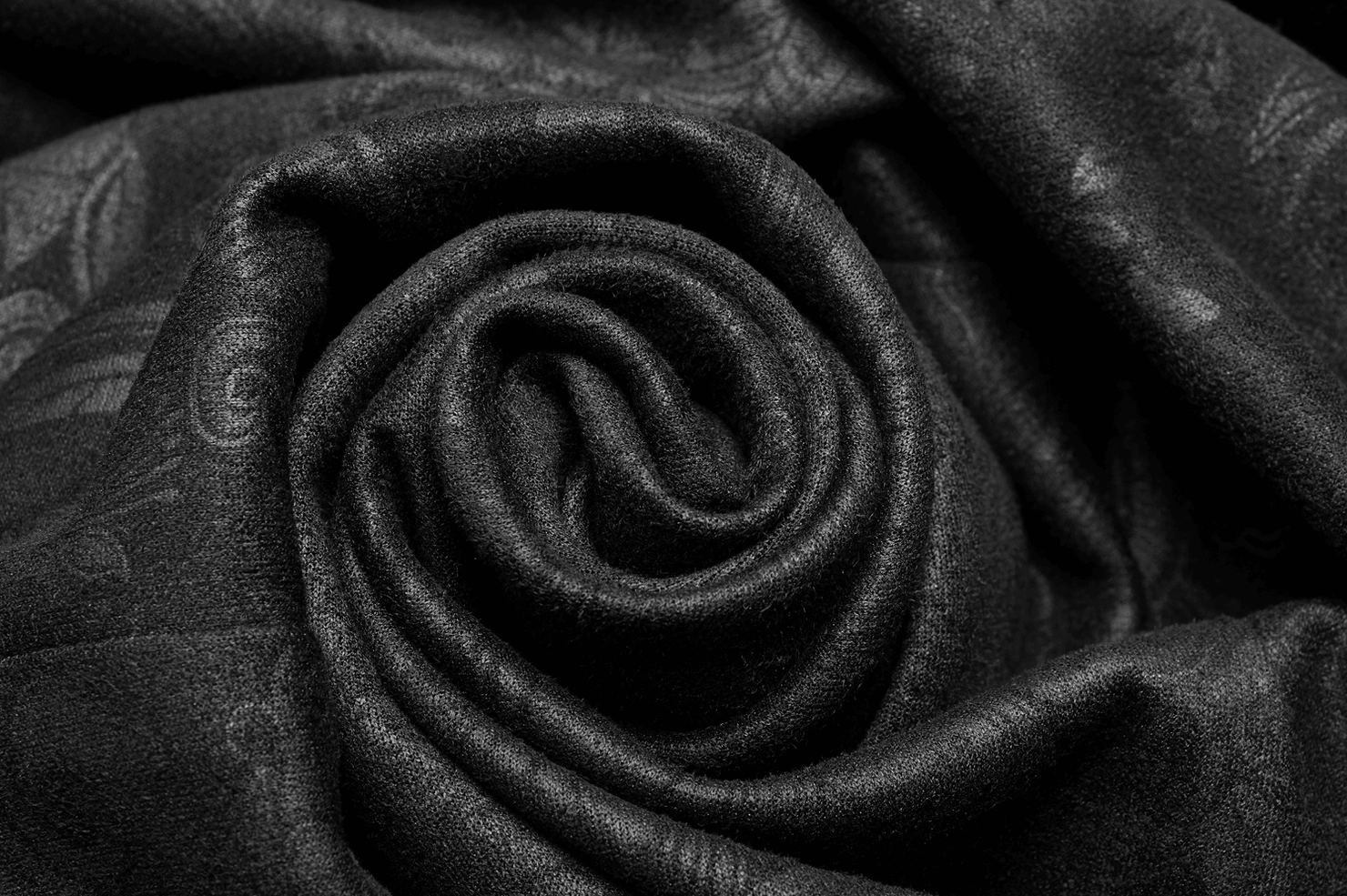 Damask fabric texture and leather trim details of black gothic men's long overskirt