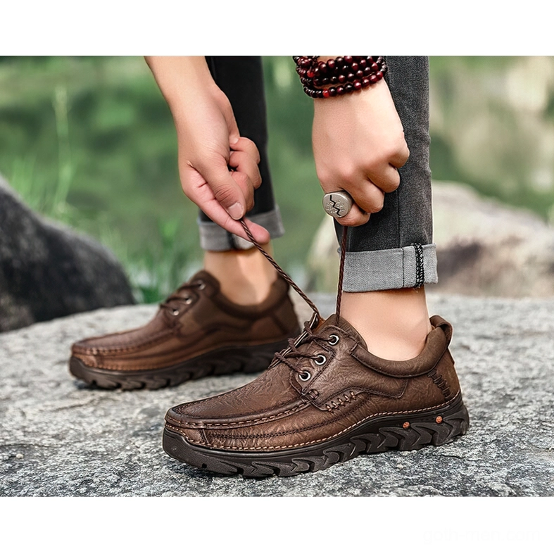 Full shoe construction detail showing leather upper and craftsmanship