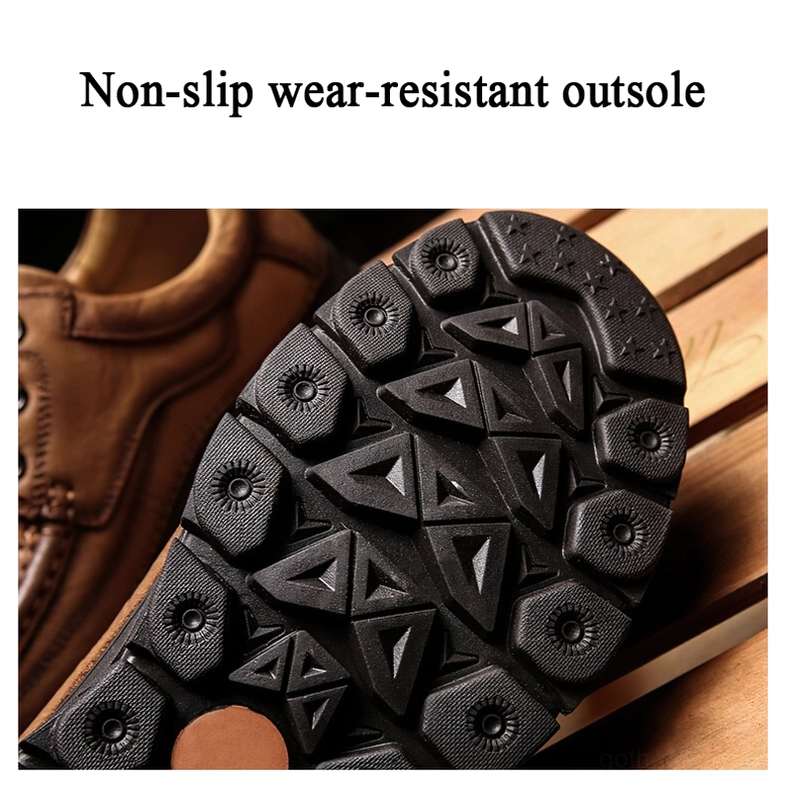 Bottom view of non-slip multi-directional tread pattern rubber outsole