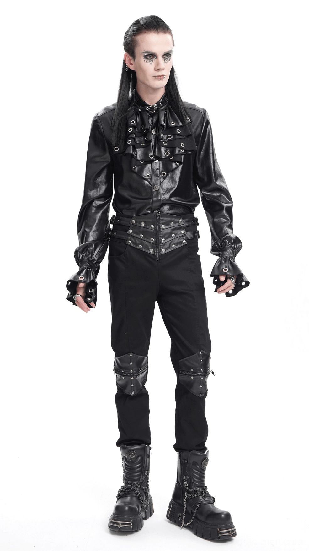 Industrial gothic pants design featuring studded aesthetic and punk rock style