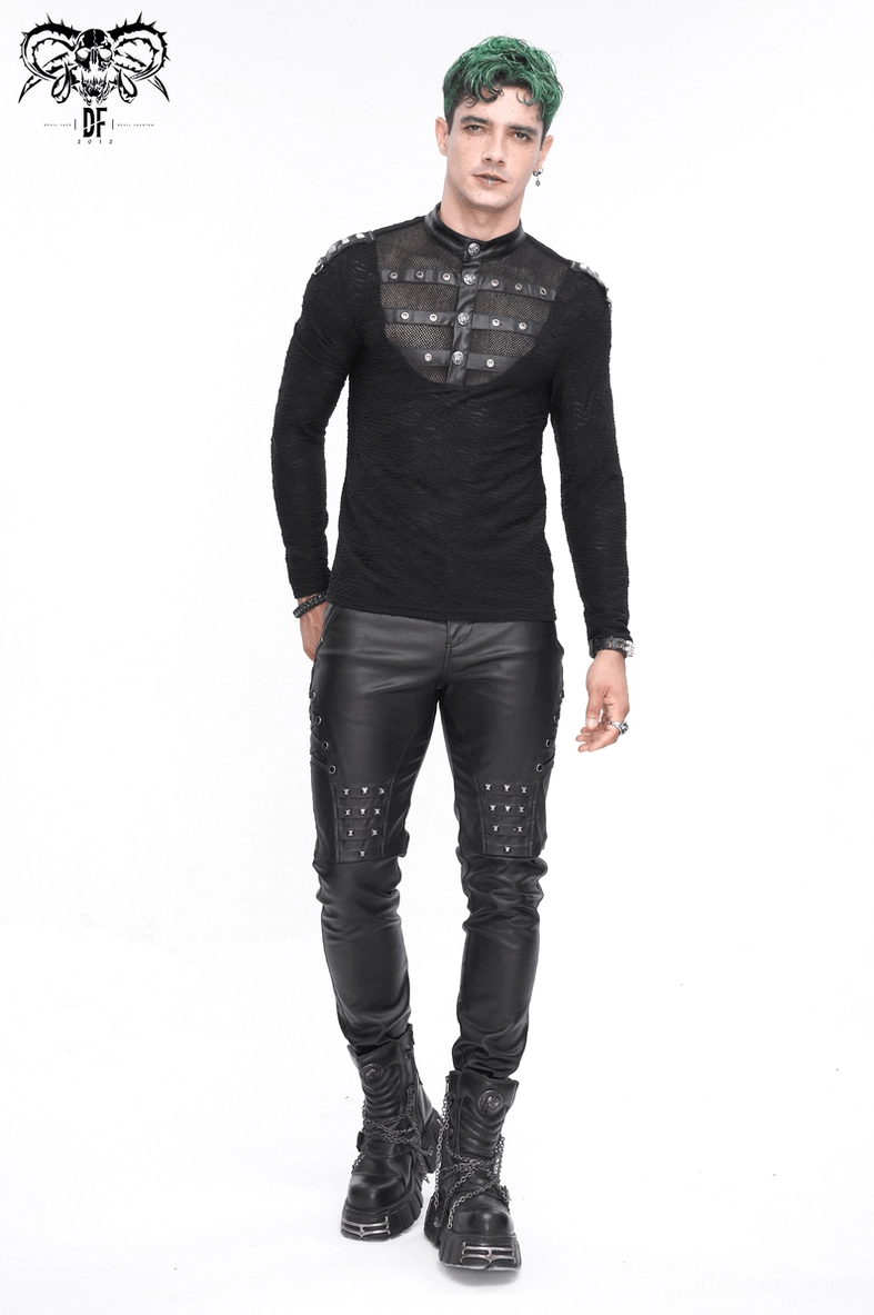 Black leather gothic pants knee lace detail with metal accents
