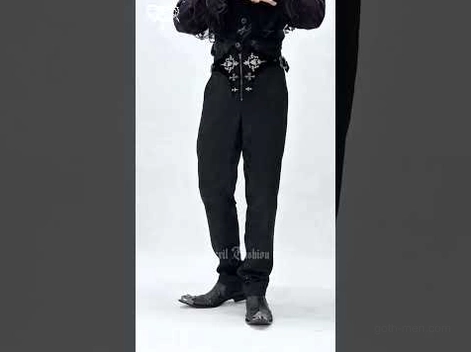 Victorian gothic cargo pants rear flat lay showing lace-up closure and black jacquard texture