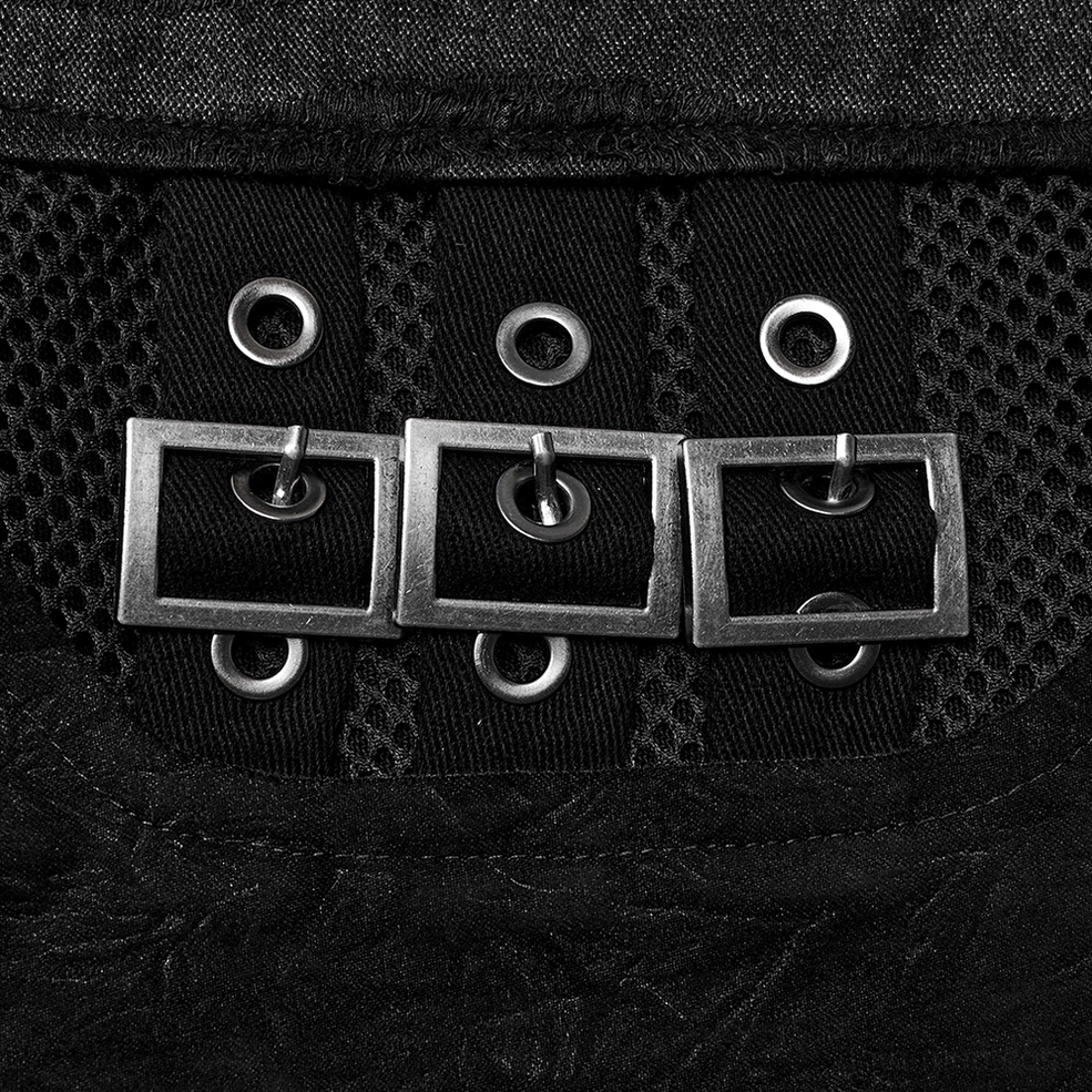 Gothic laced mesh eyelet black pants texture and material composition detail shot