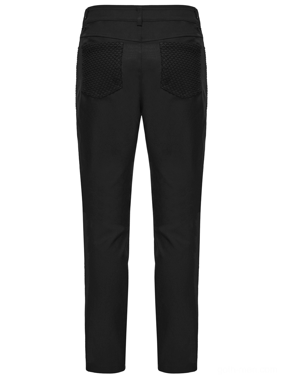 Black gothic mesh buckle trousers rear pocket detail with straight leg fit