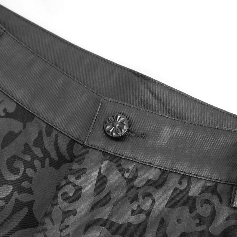Metal eyelets and black lacing on gothic flared pants side lace-up detail
