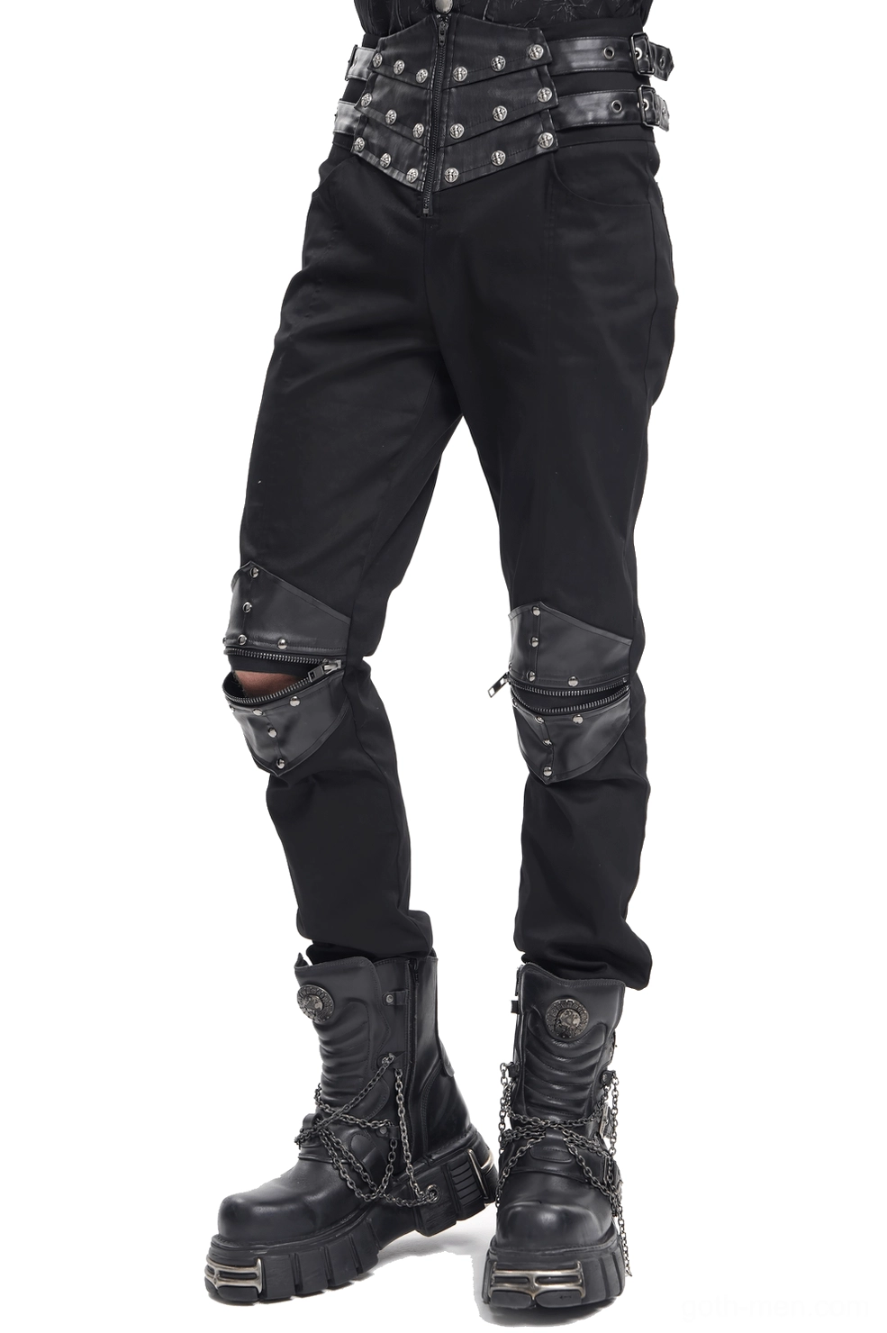 Gothic pants slim fit silhouette showing modern alternative fashion aesthetic