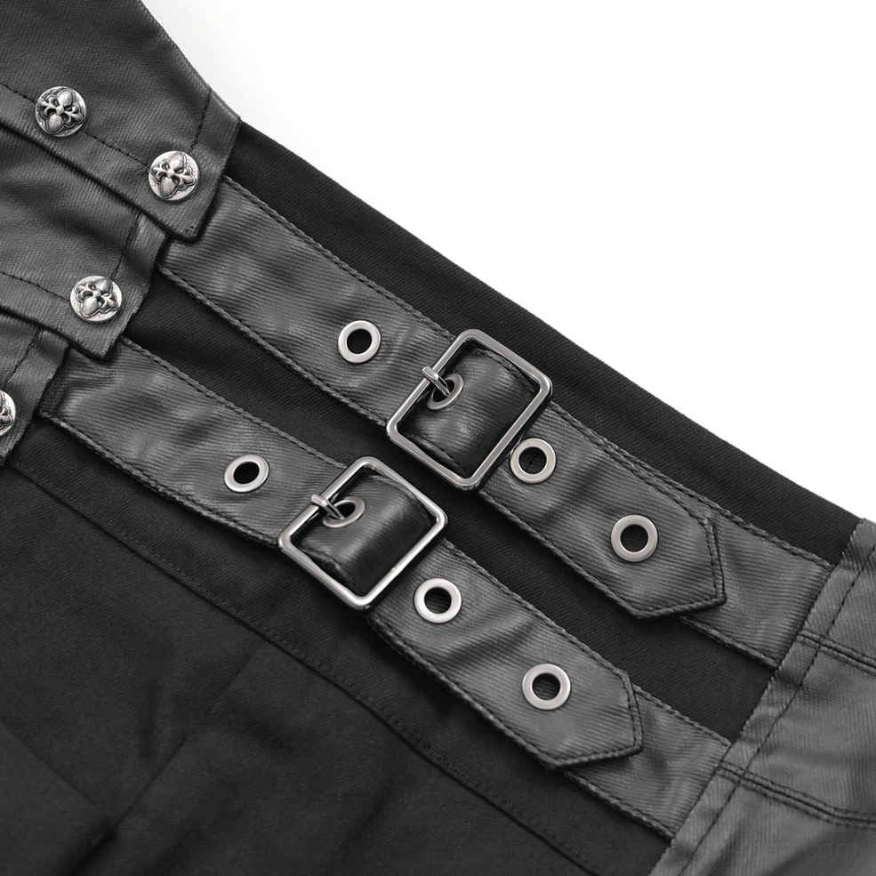 Metal buckle and adjustment eyelets on gothic pants waistband leather strap