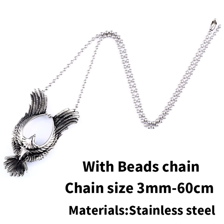 Gothic phoenix pendant with beads chain necklace full display on white background