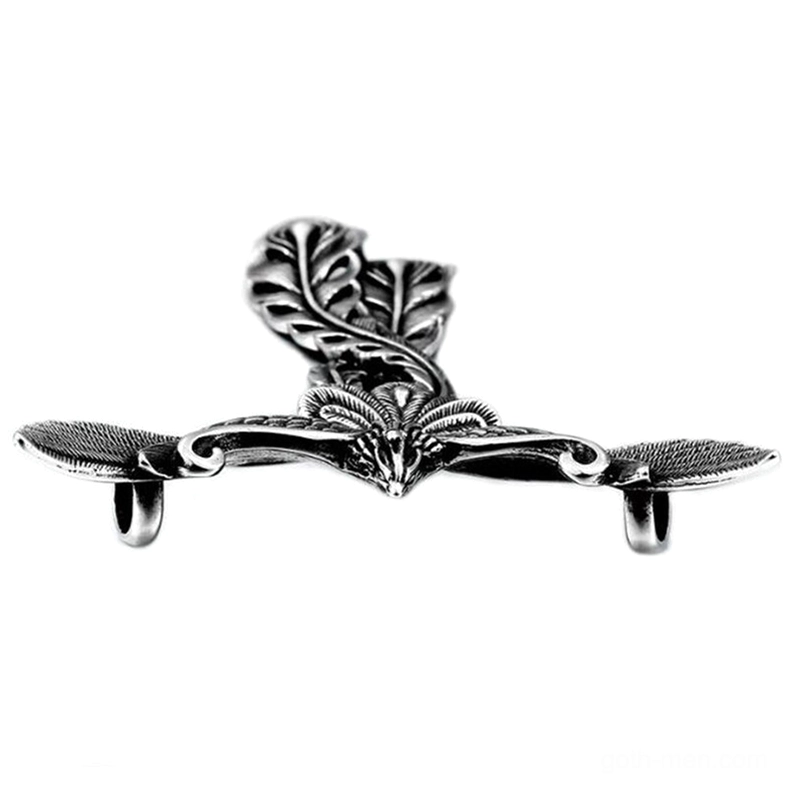 Phoenix pendant charm side view showing dual mounting loops and carved feather design, stainless steel