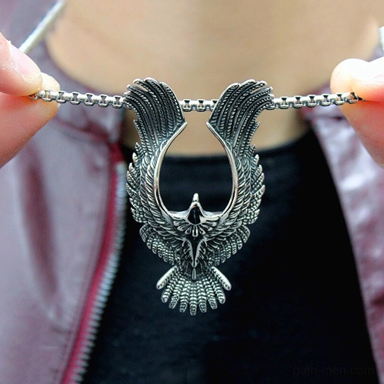 Gothic phoenix pendant necklace complete set with chain showing dark romantic aesthetic and occult symbolism