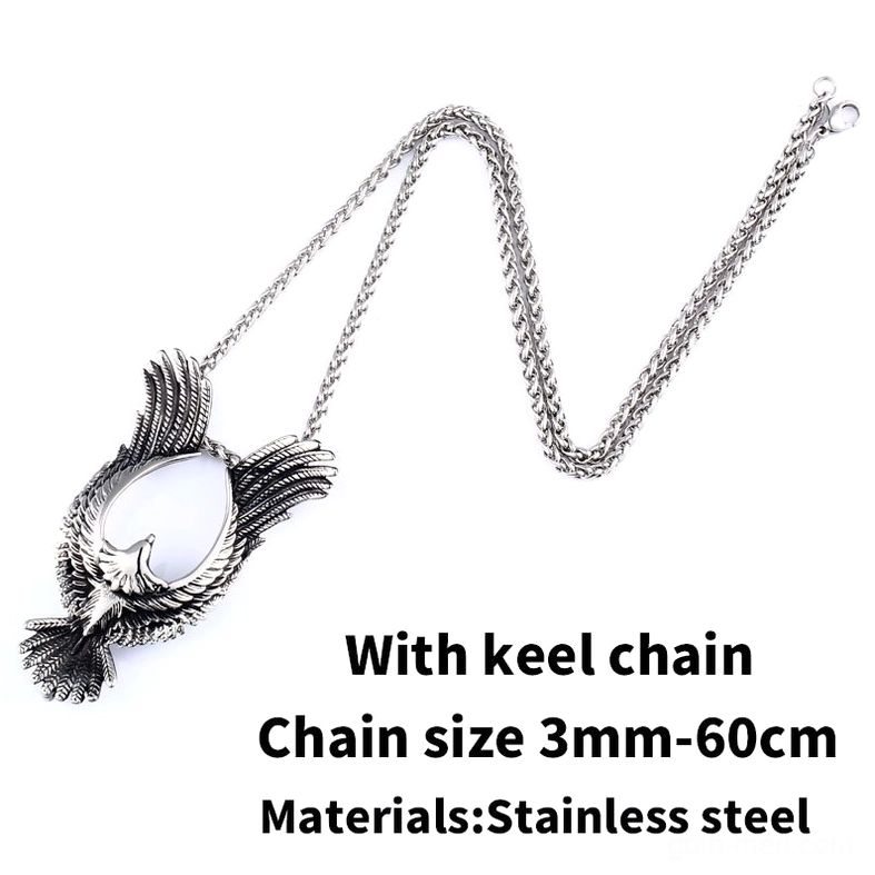 Dark gothic phoenix pendant on keel chain showing minimalist punk aesthetic