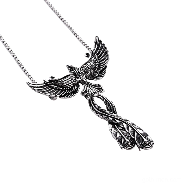 Phoenix pendant with keel chain, antiqued silver 316L stainless steel, gothic alternative jewelry