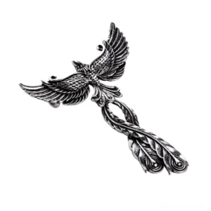 Open wing phoenix pendant charm with detailed engraved feathers, 316L stainless steel gothic necklace charm