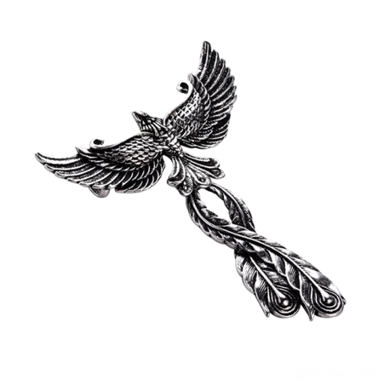 Open wing phoenix pendant charm with detailed engraved feathers, 316L stainless steel gothic necklace charm