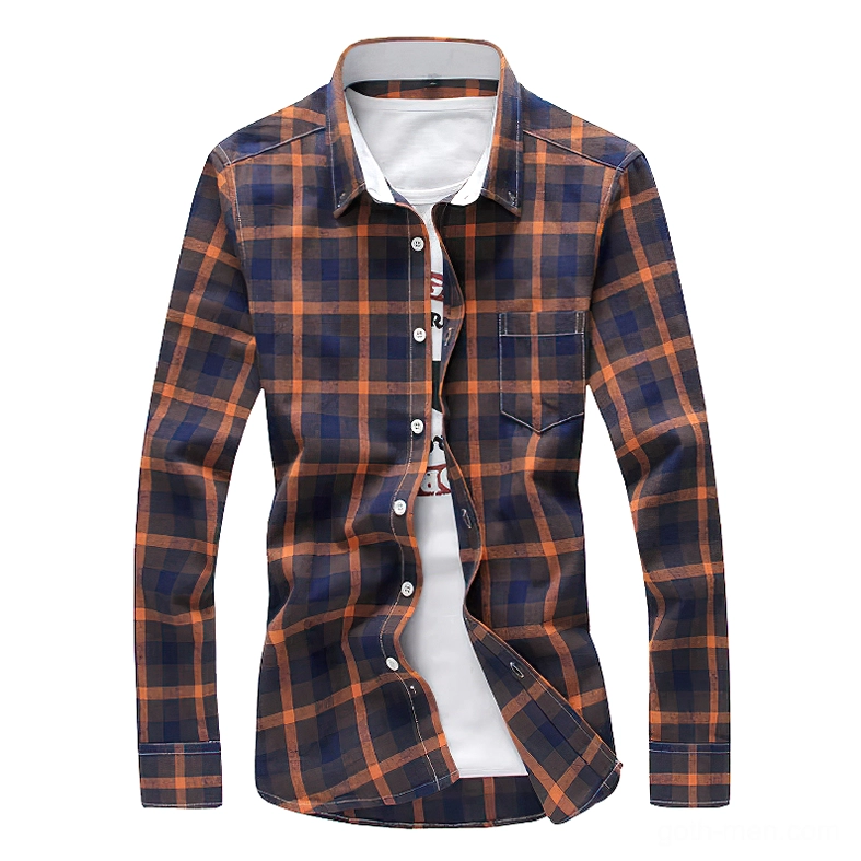 Burnt orange and brown tartan plaid shirt front view gothic aesthetic