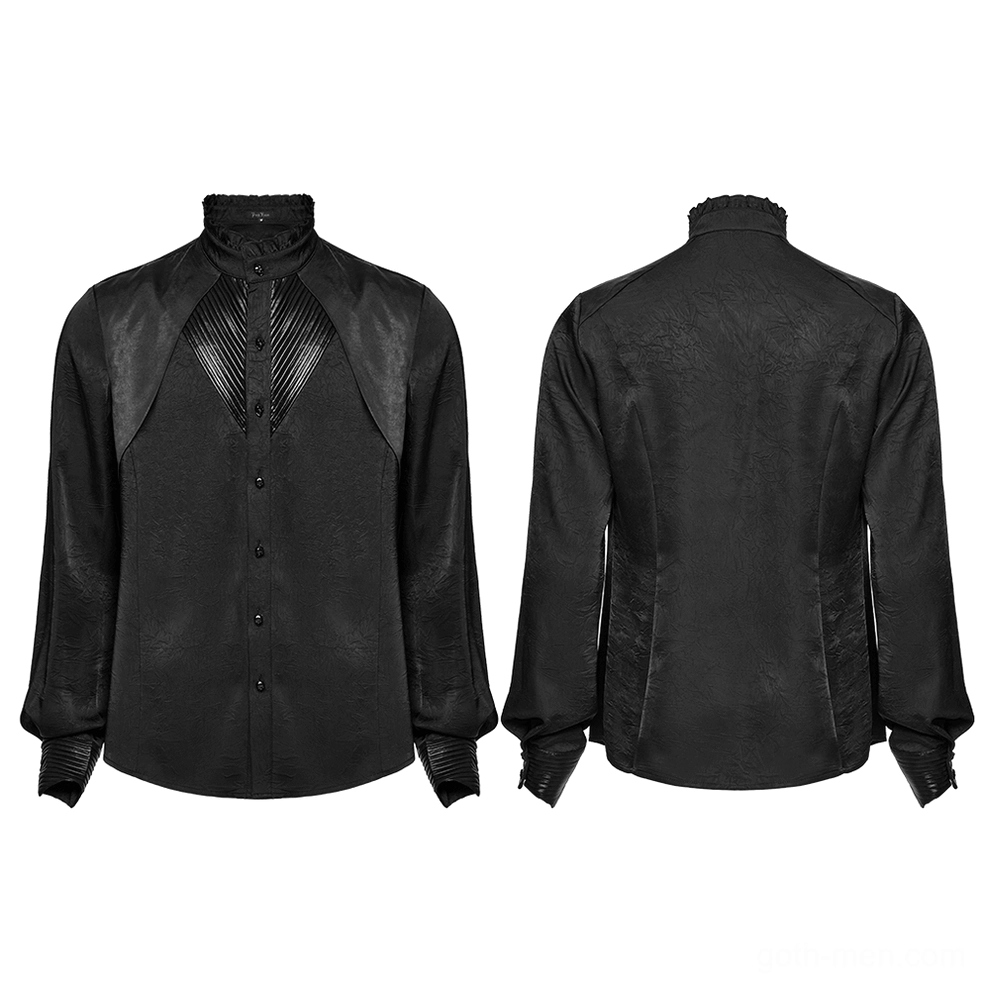 Pleated gothic button-up shirt flat lay dual view front and rear showing button placket and chest panels