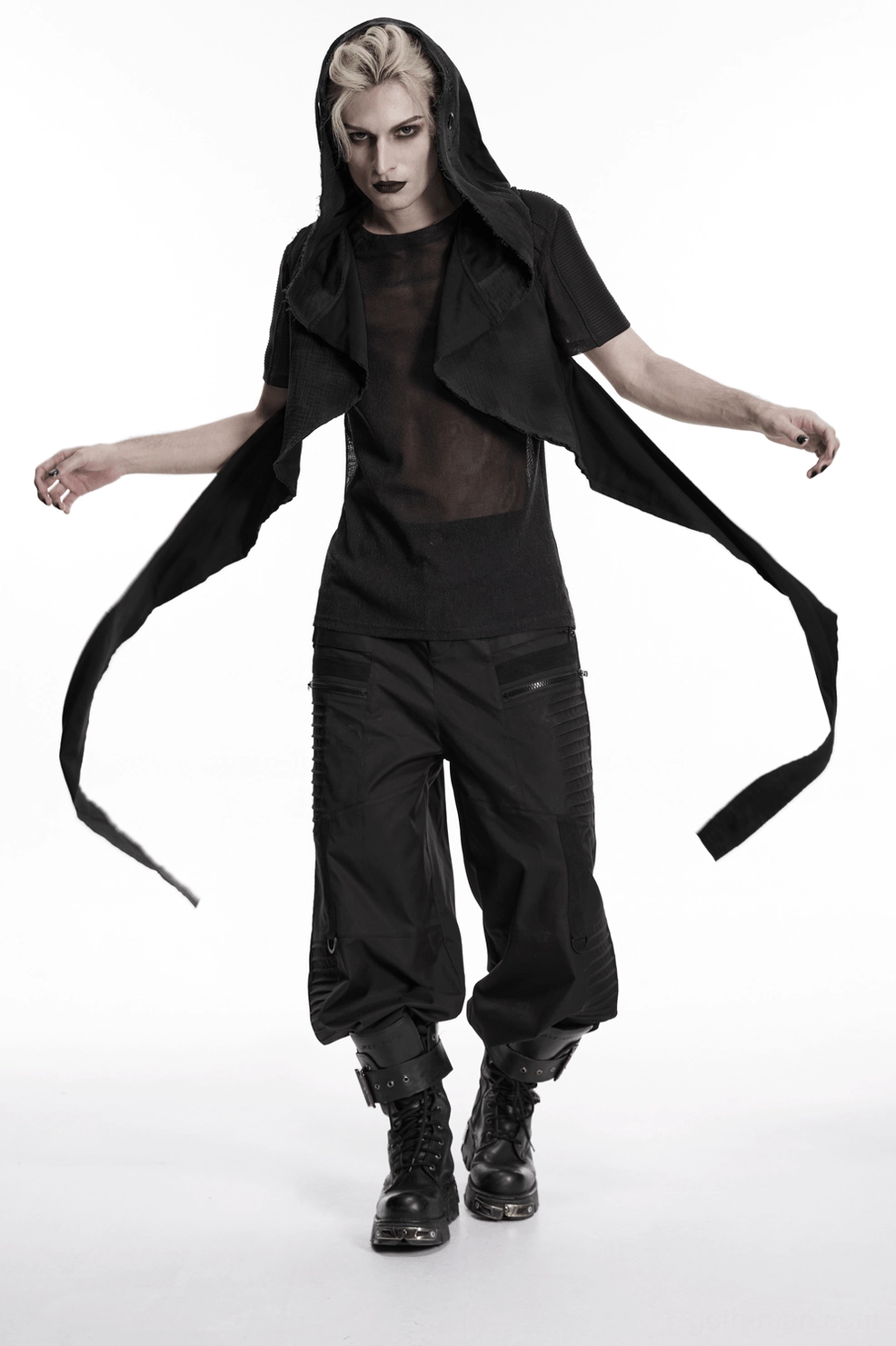 Gothic post-apocalyptic hooded cape vest complete garment presentation