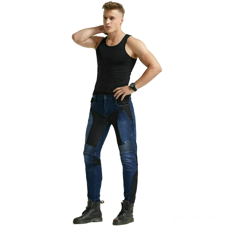 Gothic biker pants with detachable protective equipment and strategic reinforcement