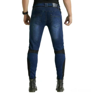 Motorcycle protection denim rear full view with ribbed waist and rear pocket details