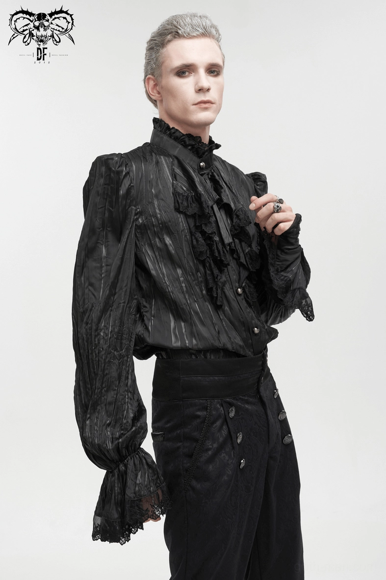 Men's gothic puff sleeve shirt styled for alternative fashion and gothic subculture with dramatic sleeve volume emphasis