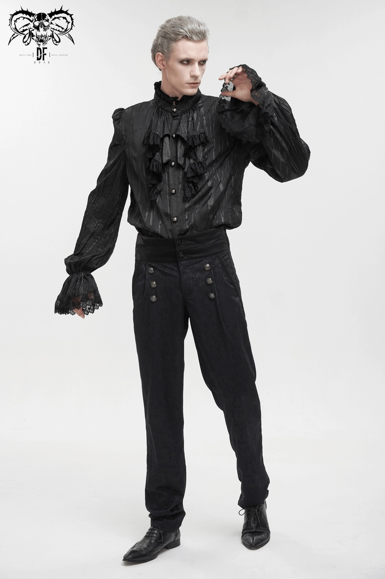 Men's gothic puff sleeve shirt showing complete design with removable chains and customizable gothic styling options