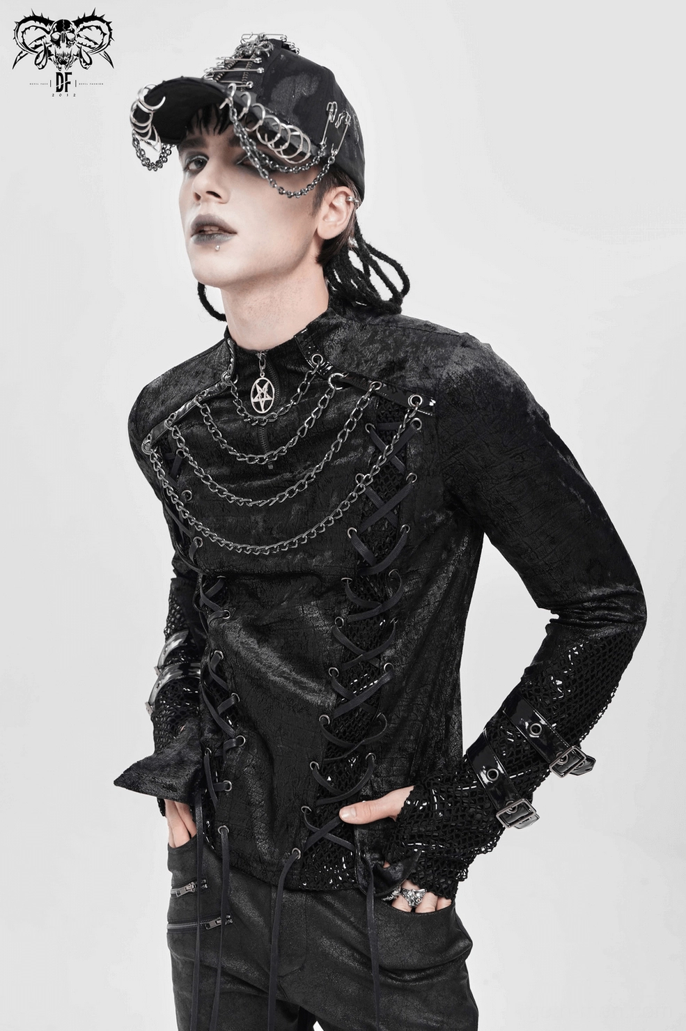 Gothic Punk Alternative Top - Side Profile with Chain Decoration