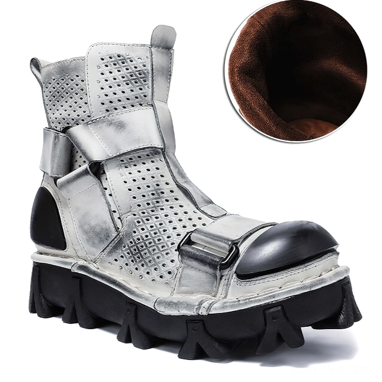 Zip closure mechanism on gothic punk ankle boots with smooth operation and durable slider
