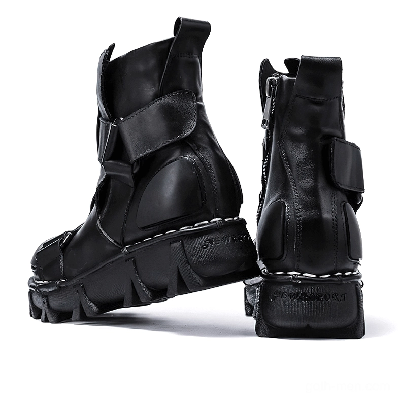 Medium heel height platform on gothic punk ankle boots measuring 3-5cm for comfortable all-day wear