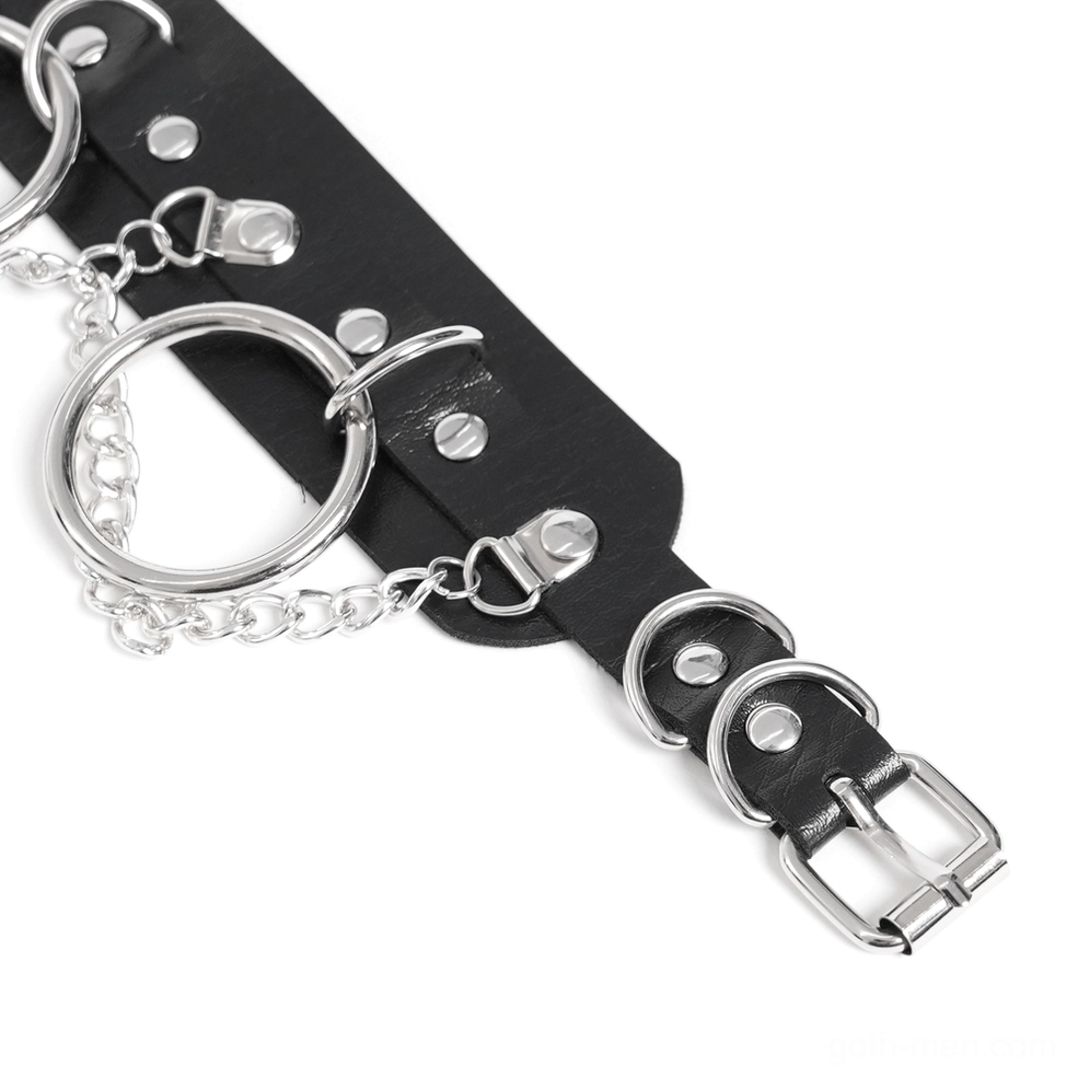 Gothic punk chain necktie product shot showing intricate spider web design and silver metal chain work