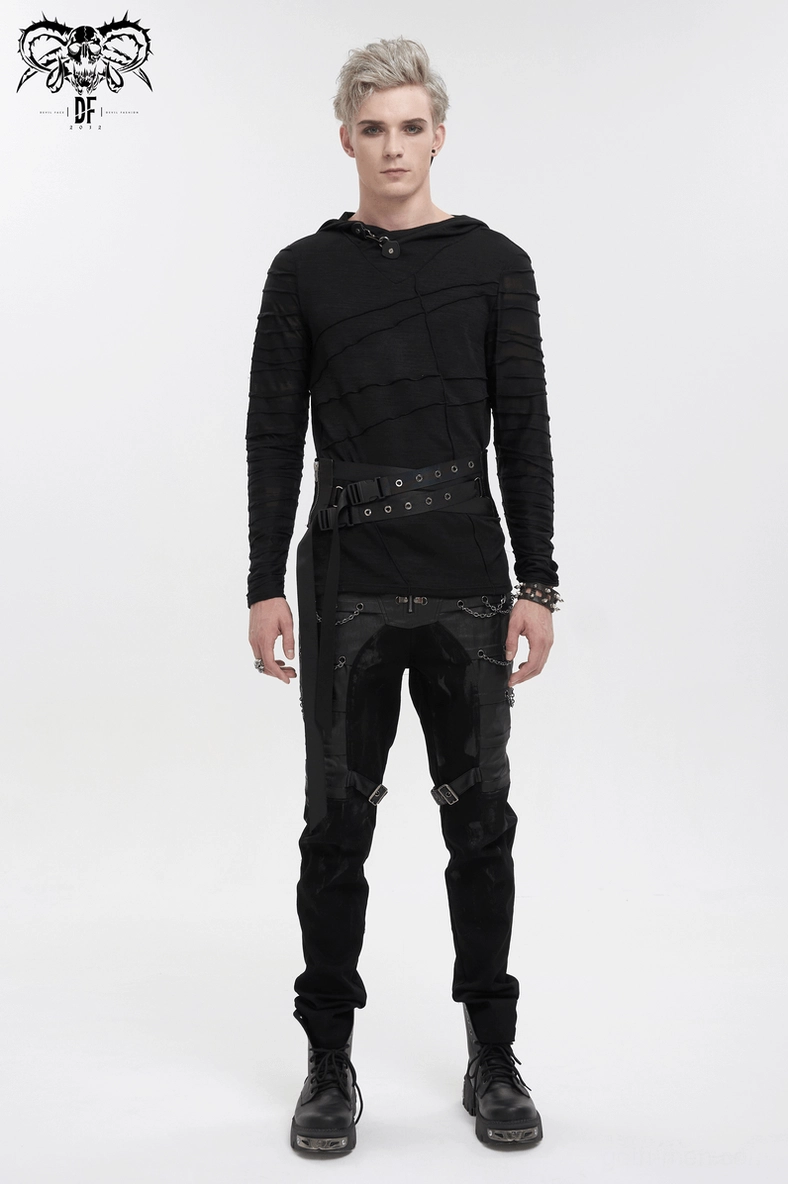 Full product view of gothic decussate eyelet buckle belt highlighting alternative punk fashion accessories for men