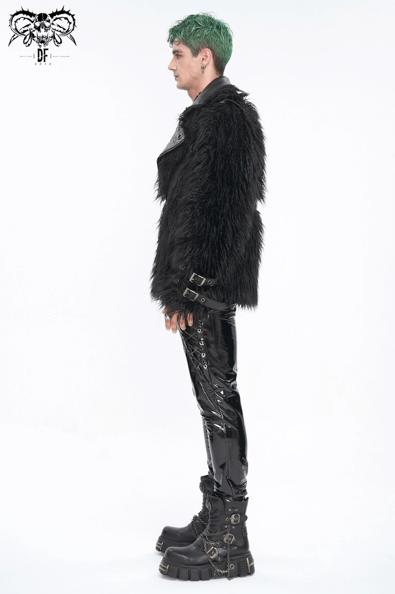 Gothic punk faux fur jacket product shot showing overall design and construction