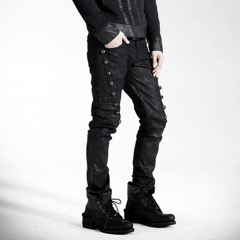 Black rivet side gothic punk jeans leg line slim fit metal accent styling