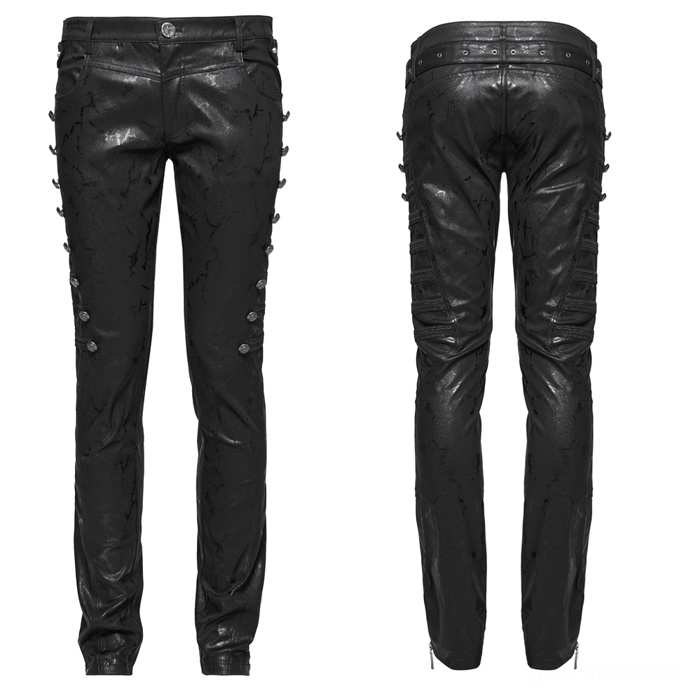 Black marbled gothic punk jeans flat lay front side rivet embellishment detail