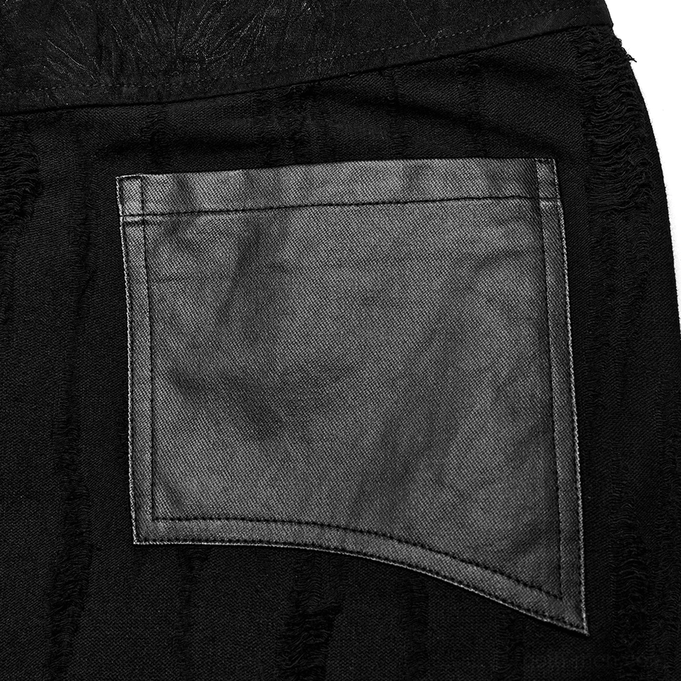Black gothic punk maxi skirt full product view showing all layered construction and metal accent details