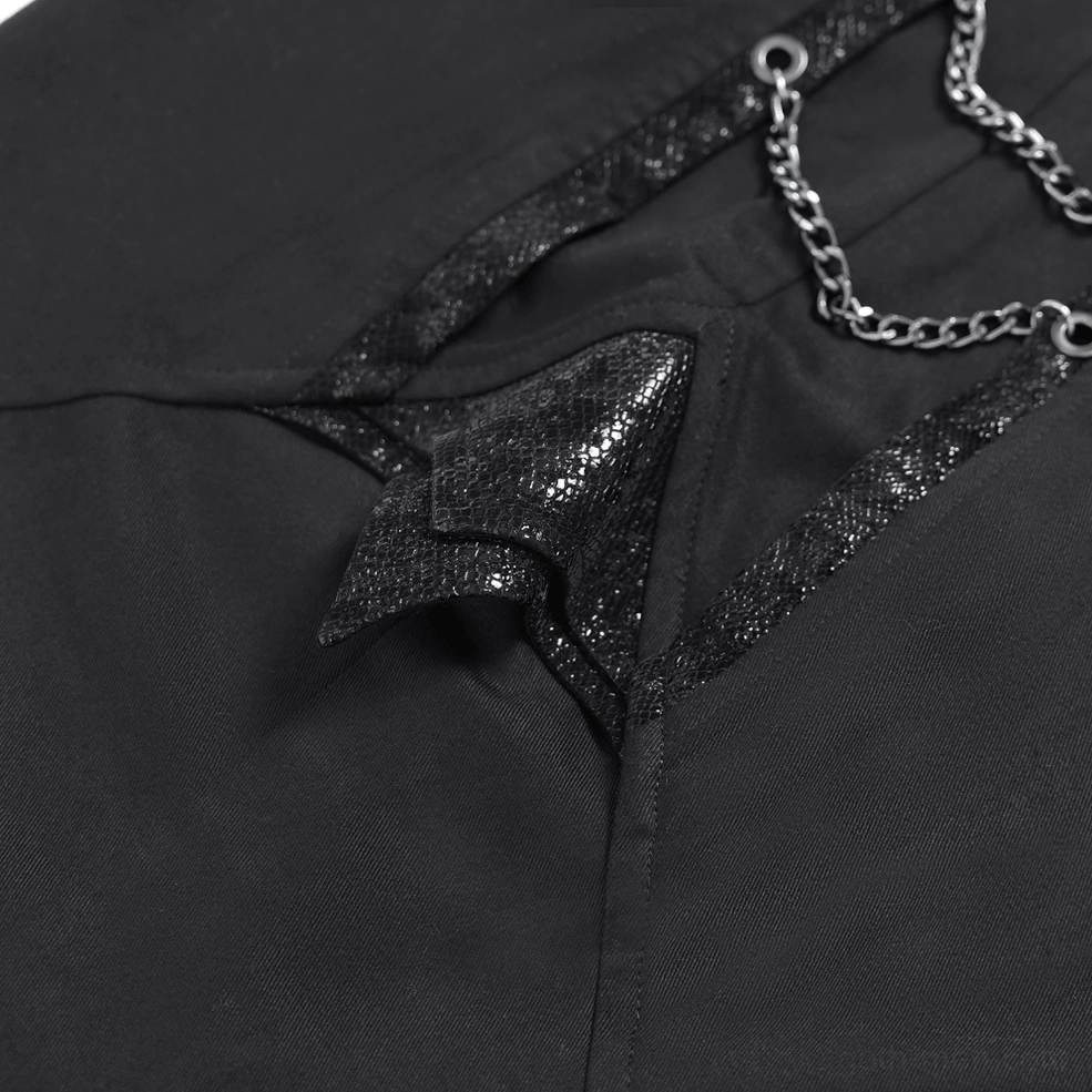Gothic punk pants chain attachment and hardware detail on structured waistband
