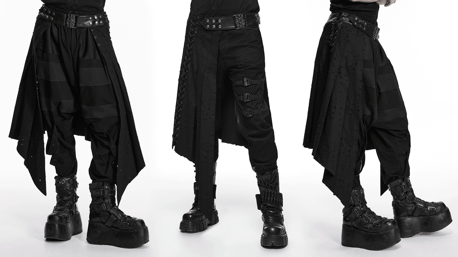 Gothic punk skirt detail showing metalwork and industrial hardware aesthetic elements