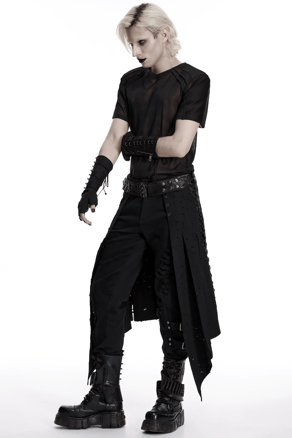 Gothic punk skirt flat lay showing overall construction quality and design elements
