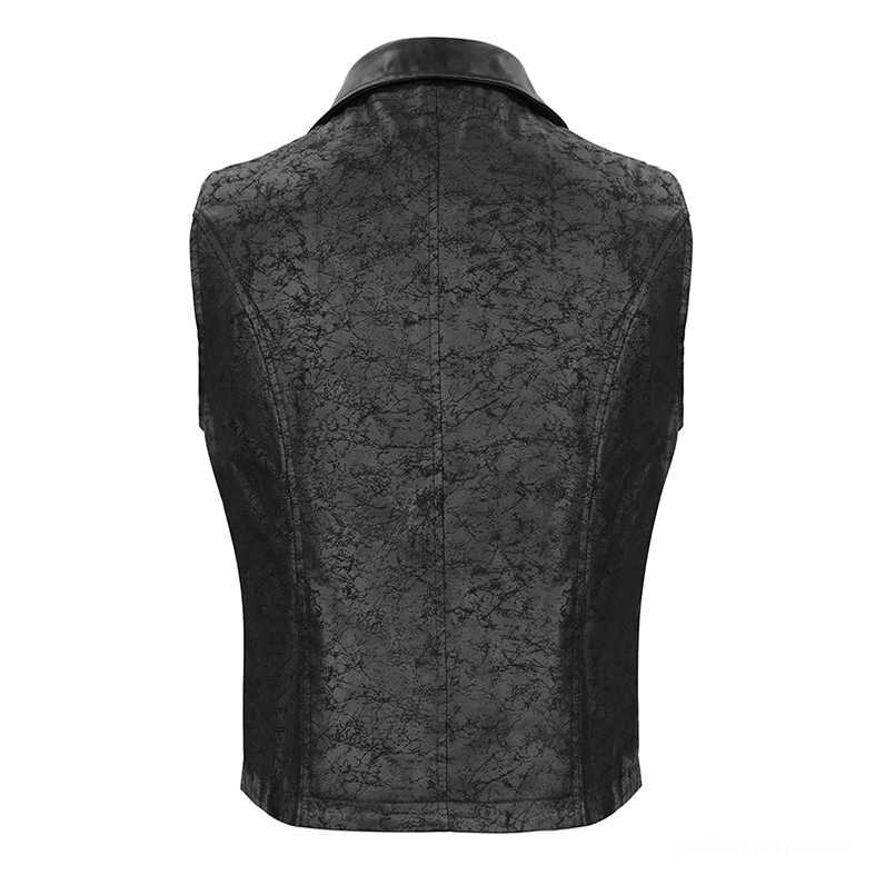 Black gothic men's vest rear full view on mannequin showing solid cracked texture and clean back design