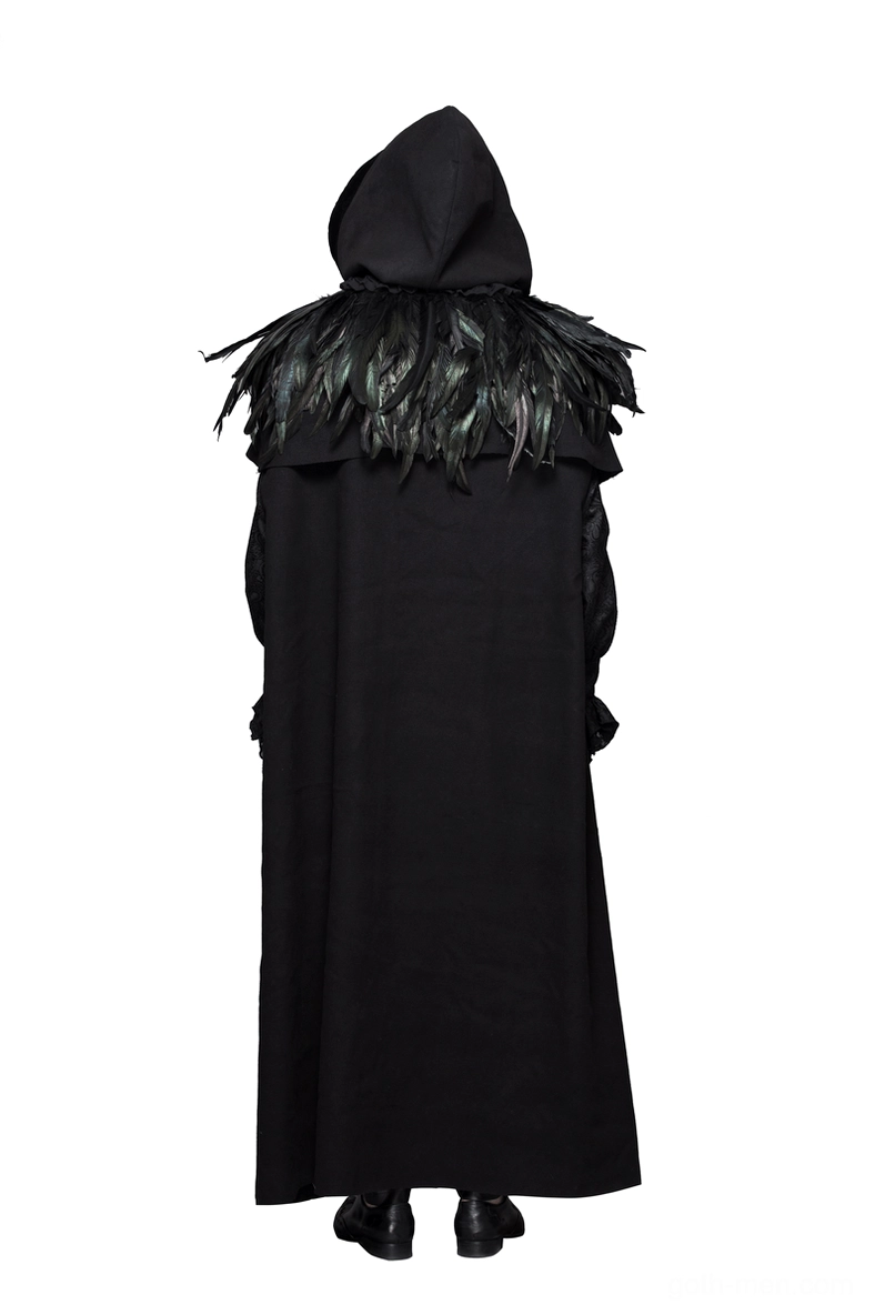 Premium gothic raven feather shoulder cape complete view alternative fashion steampunk style