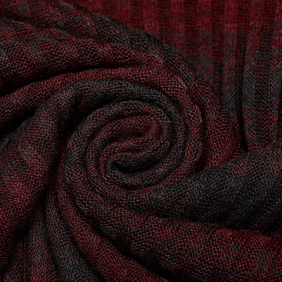 Fabric texture close-up of men's gothic striped ribbed knit showing soft drapey quality