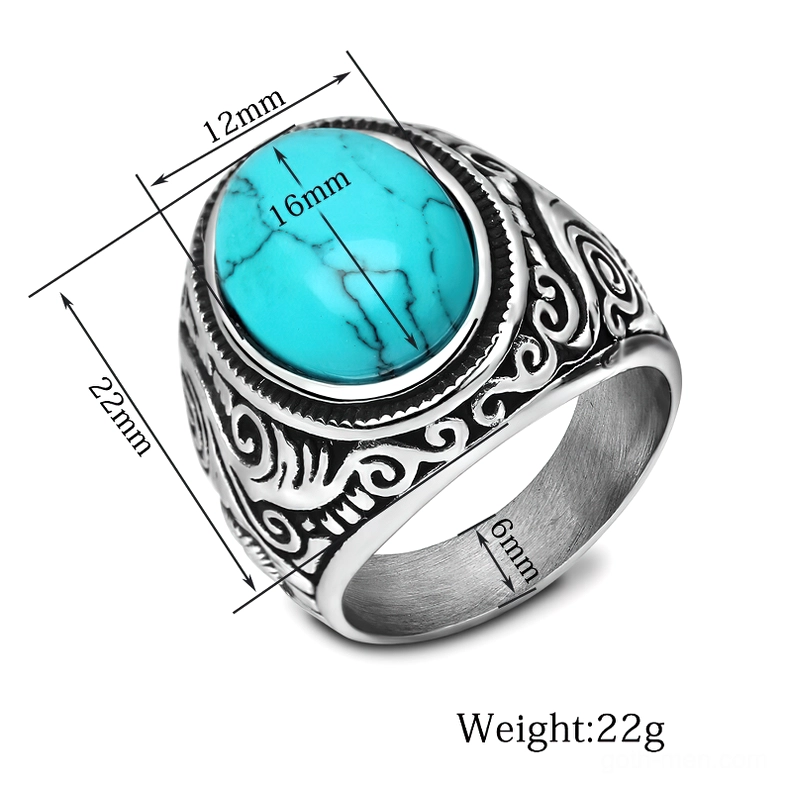 Gothic cracked stone stainless steel ring detail shot showing engraved band texture and stone setting craftsmanship
