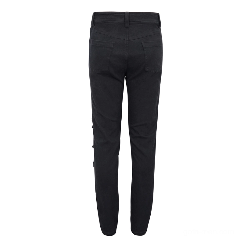 Gothic ripped trousers rear flat lay view showing standard denim back pockets and overall silhouette