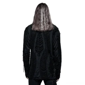 Black distressed gothic sweatshirt back view showing full skeletal shredded design pattern