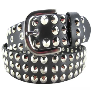Black round dome stud gothic belt with silver buckle - flat lay