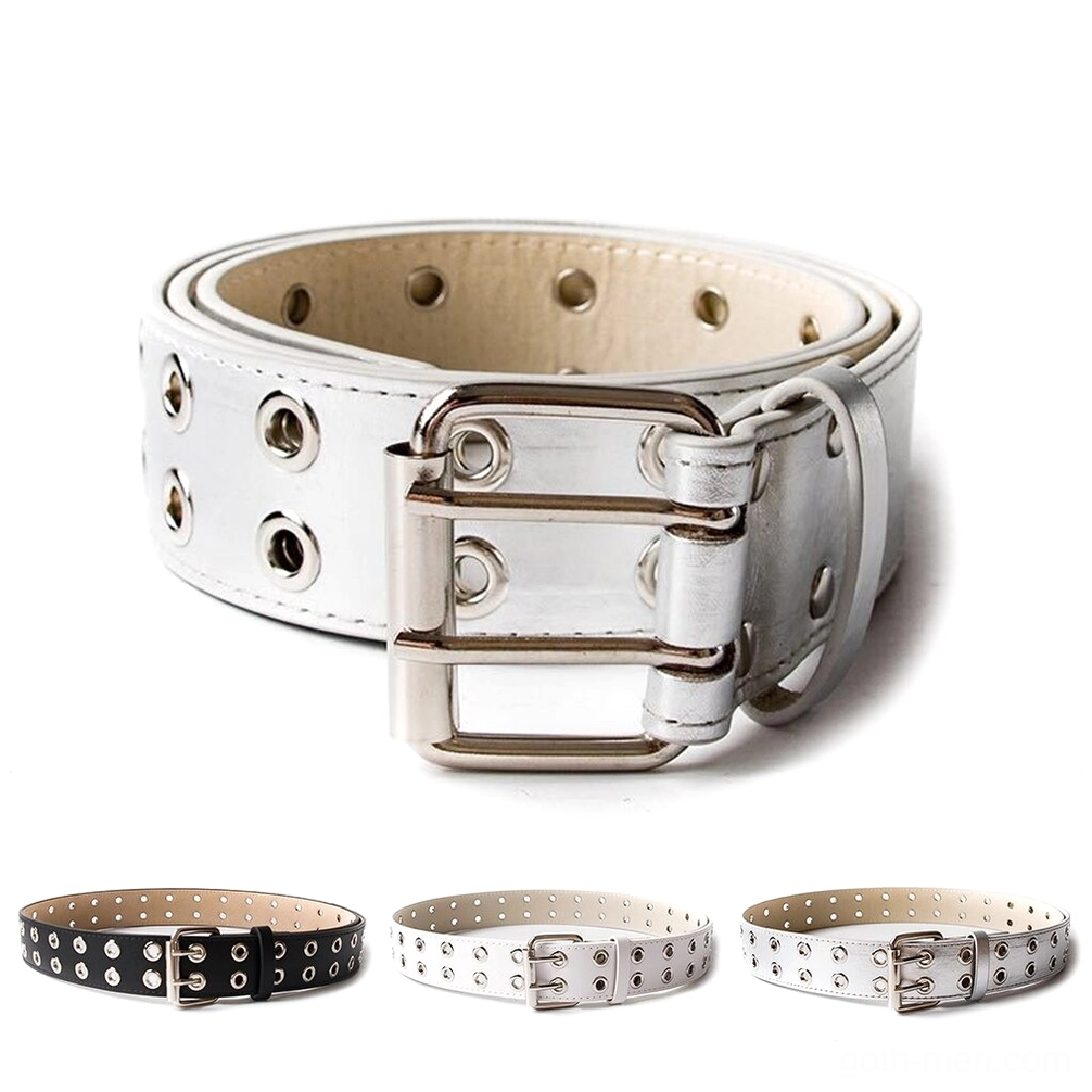Gothic rivet belt collection set showing various sizes and buckle configurations in multiple colors