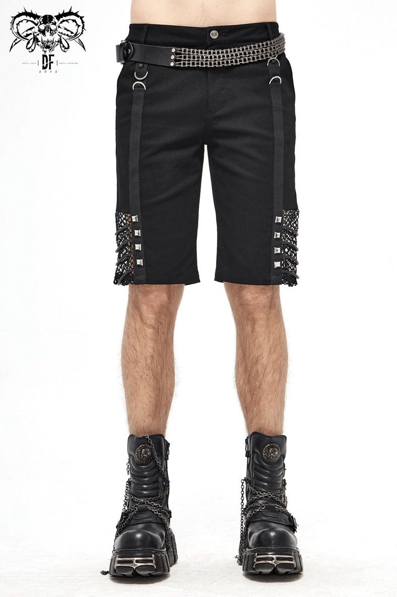 Black rivet mesh shorts overall product presentation and silhouette display