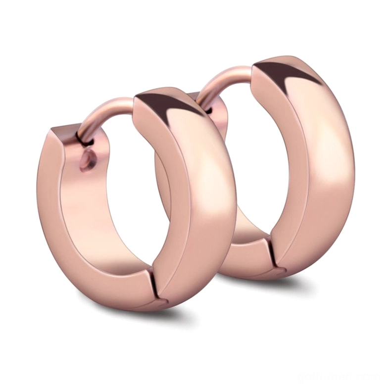 Rose gold matte huggie hoop earrings with warm pink-gold tone and streamlined minimalist gothic design