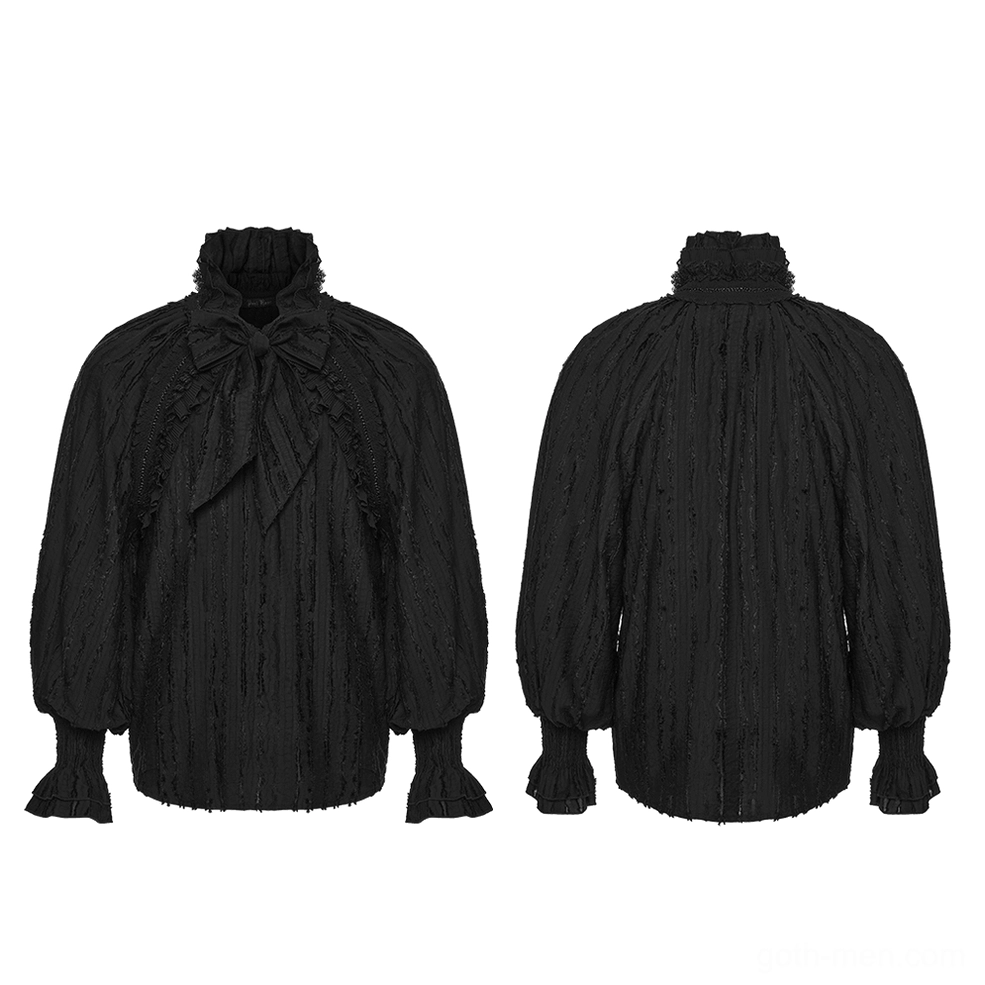 Black gothic ruffle collar textured shirt front and back flat lay display