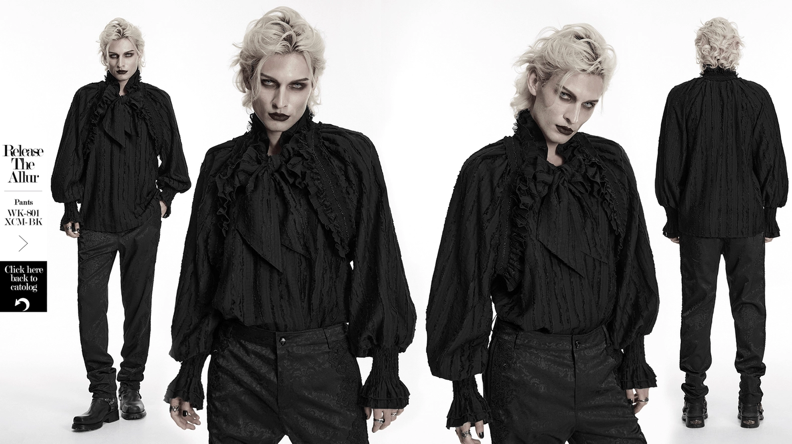 Black gothic ruffle collar textured shirt size comparison and fit measurement reference